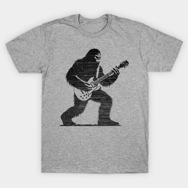 Sasquatch Bigfoot Rock On Guitar Legend Believer Retro Grunge Distress T-Shirt by Lunatic Bear